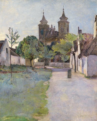 Uitzicht op een kerkplein door Wilhelm Bernatzik